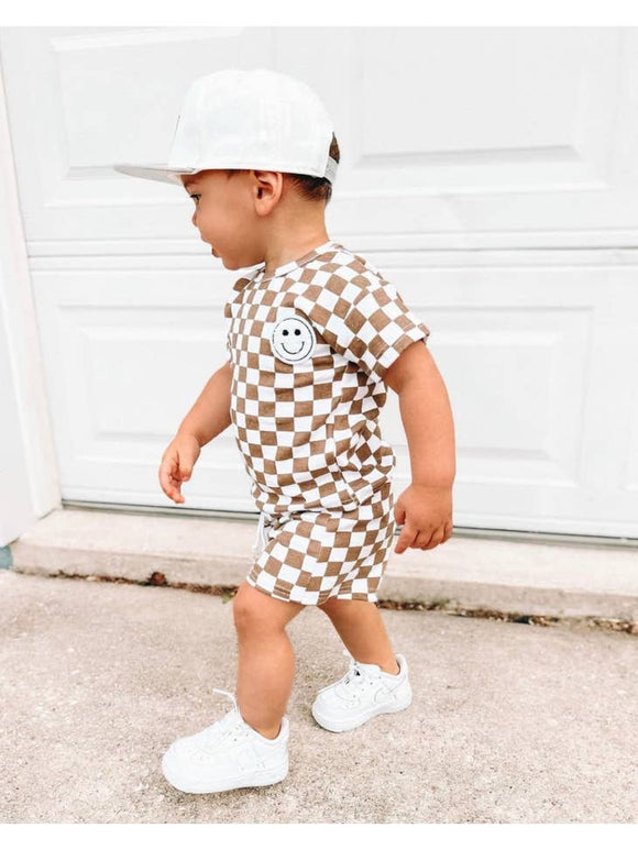 Taupe Checkered smiley set