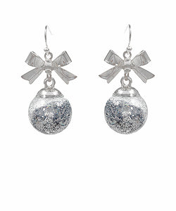 Christmas Glitter Ball & Ribbon Earrings