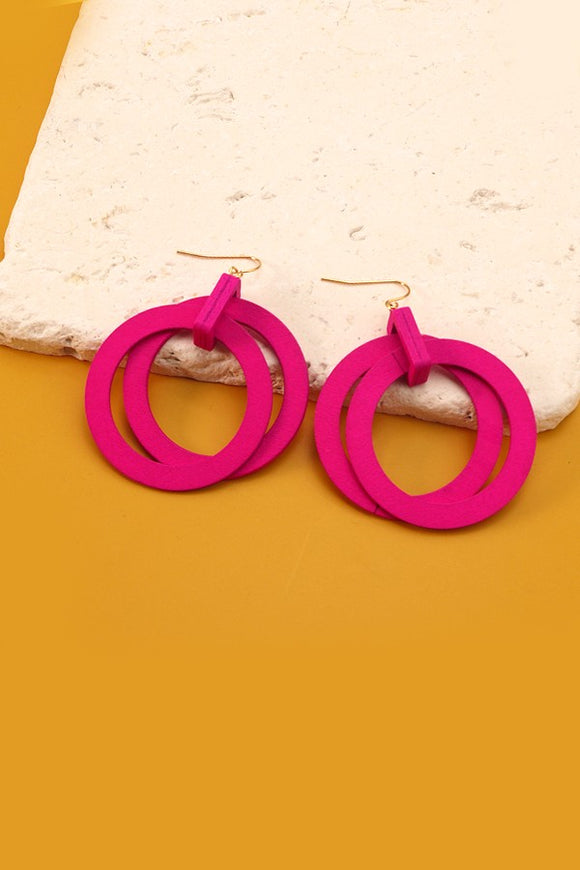 Double Wooden Hot Pink Earrings