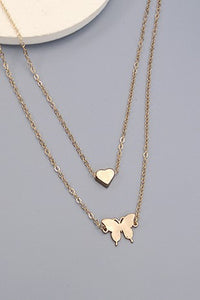 Double Layer Butterfly Heart Necklace