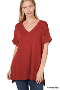 Copper Red V Neck Top