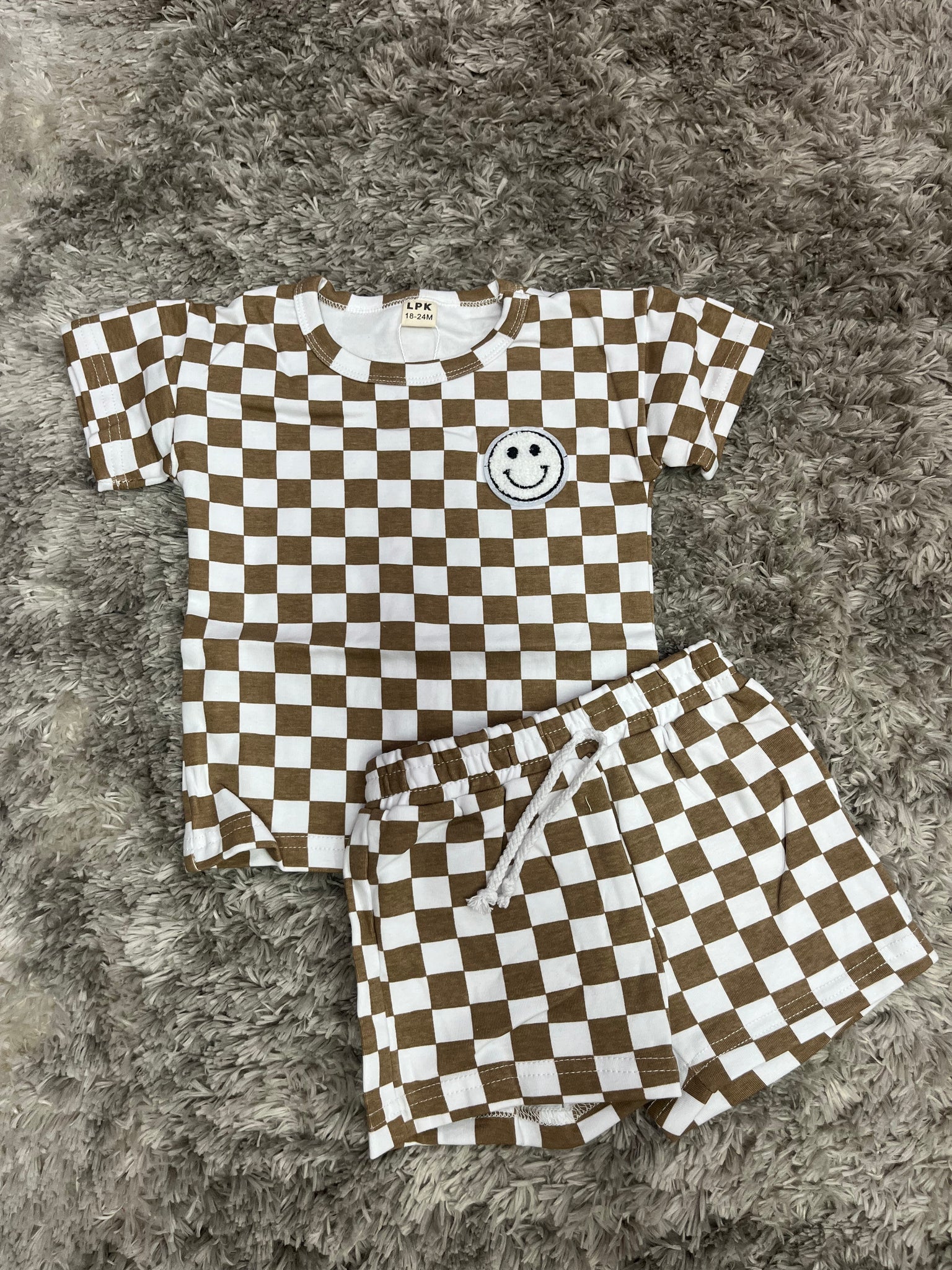 Taupe checkered sales